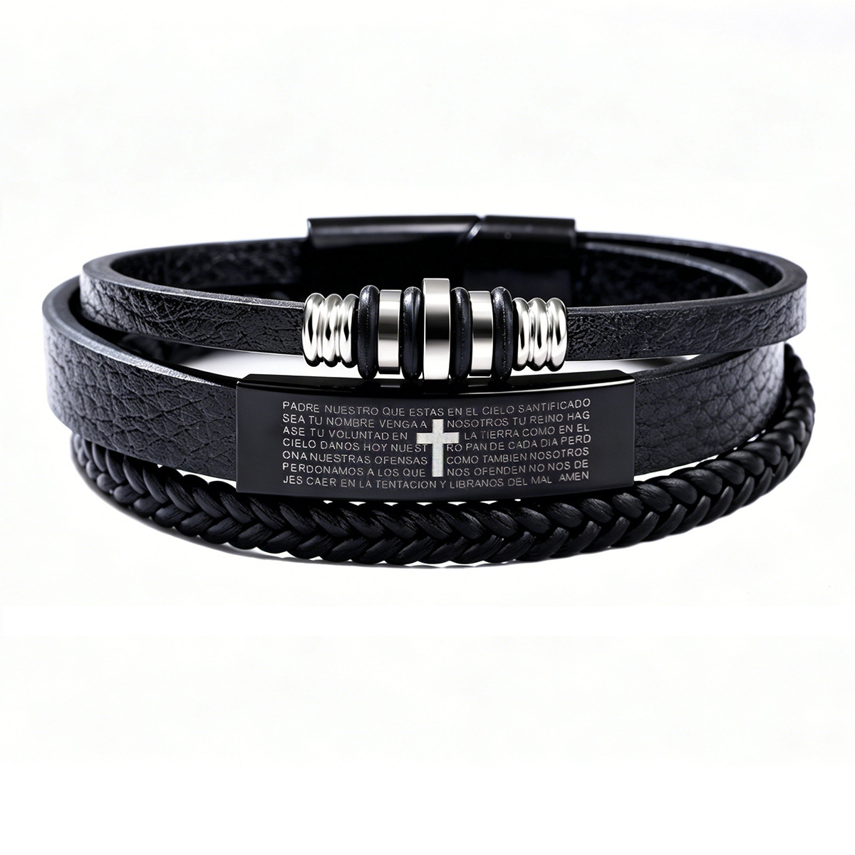 Magnetic Clasp Cosplay - Heren drielaags gevlochten leren armband met