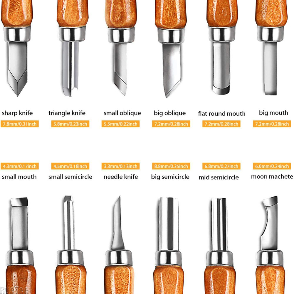 Craft Knife Set - 12-delige SK2 houtbewerkings- en snijgereedschapset, houten